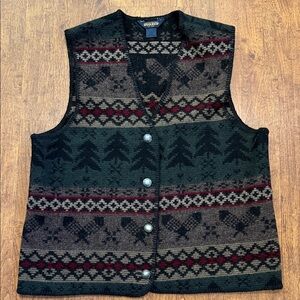 Beautiful Vintage Woolrich Womens Wool Blend Vest Snowshoes Pine Trees Size L
